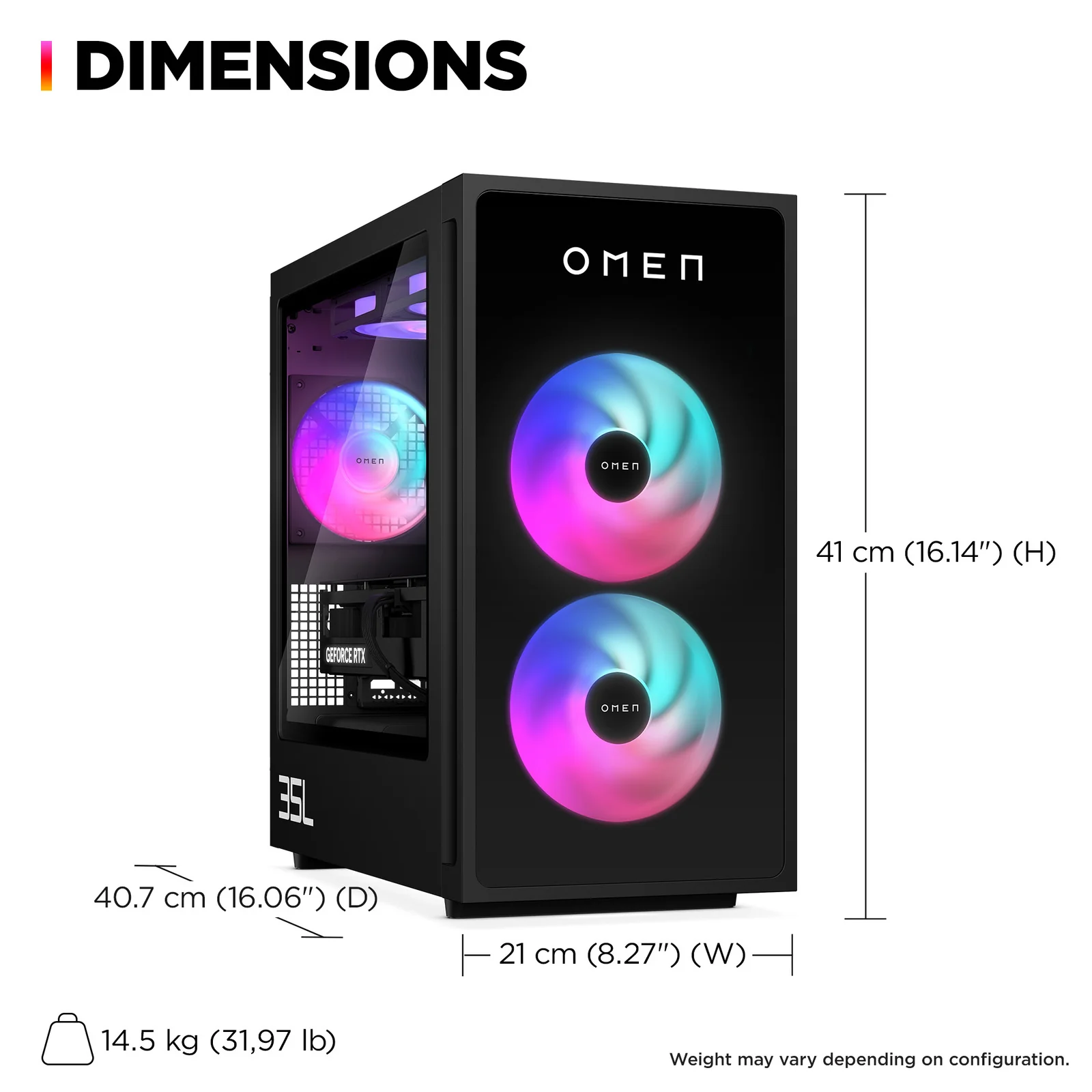 OMEN 35L Gaming Desktop GT16-0066m PC, Windows 11 Home, AMD Ryzen™ 7, 16GB RAM, 1TB SSD, NVIDIA® GeForce RTX™ 4060, Black